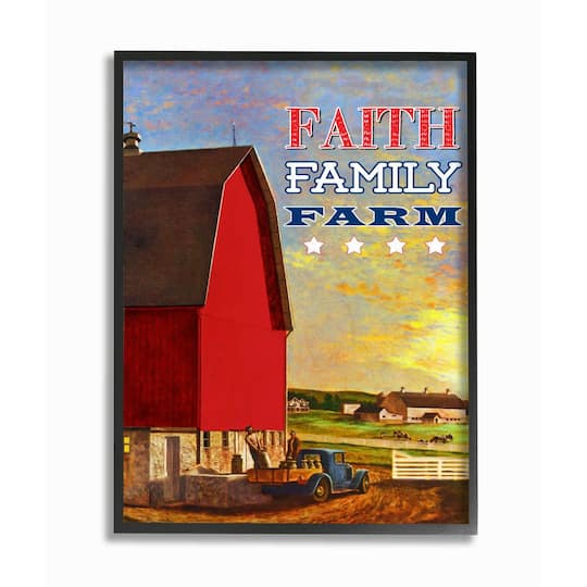 Stupell Industries Faith Family Farm Wall Art in Black Frame